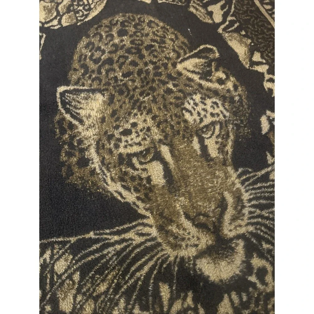 Vtg San Marcos Leopard Blanket Brown Tan Reversible 76x50 Animal Print Fleece
